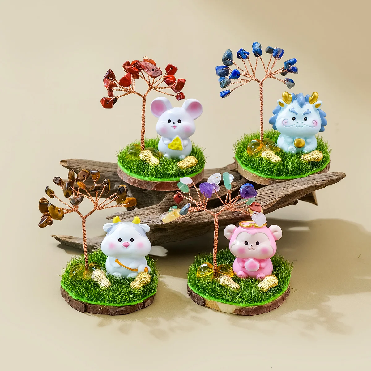 Picture 3: 1PC Natural Crystal Mini Twelve Chinese Zodiac Lucky Tree, Handmade Woven Healing Stone Craft Tree, Desktop Ornament, Home Decor