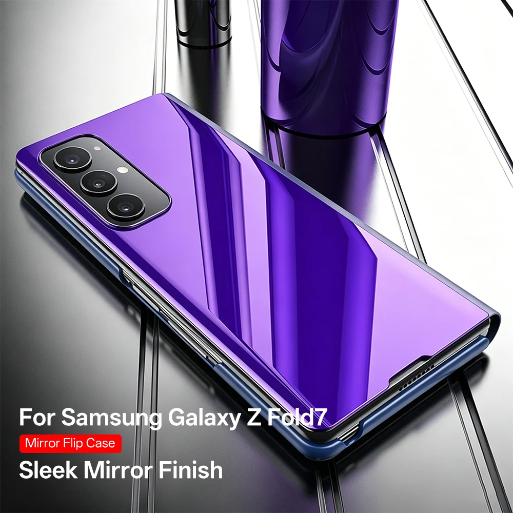 Smart Mirror Flip Phone Case For Samsung Galaxy Z Fold 8 Z Fold 7 Z Fold 6 Z Fold 5 Z Fold 4 Z Fold 3 5GShockproof Leather Cover