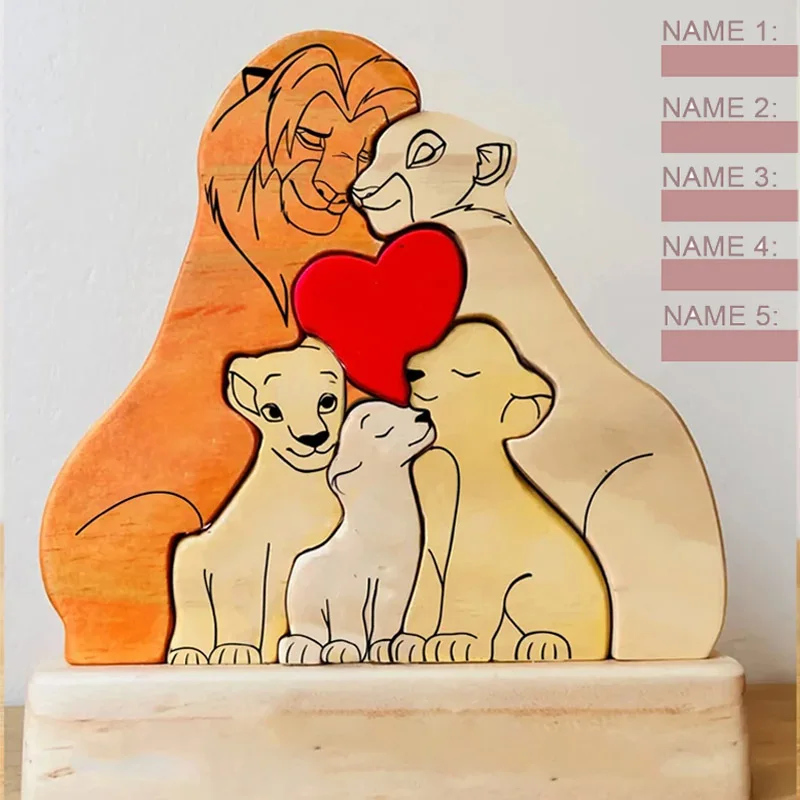 Multipurpose Gift Custom Wooden Lion Family Puzzles Engraved lion king birthday Decorations Perfect Art Animal Crafts For Adult