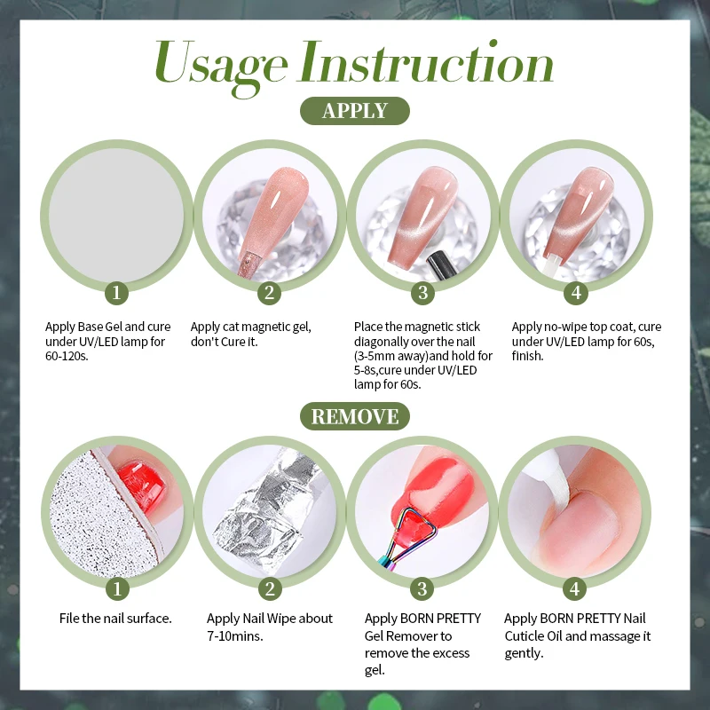 BORN PRETTY 10ml グリーンカラー キャットマグネティックジェルネイルポリッシュ ウルトラシャイン セミパーマネント ソークオフ UVジェル マニキュア ネイルアート バーニッシュ