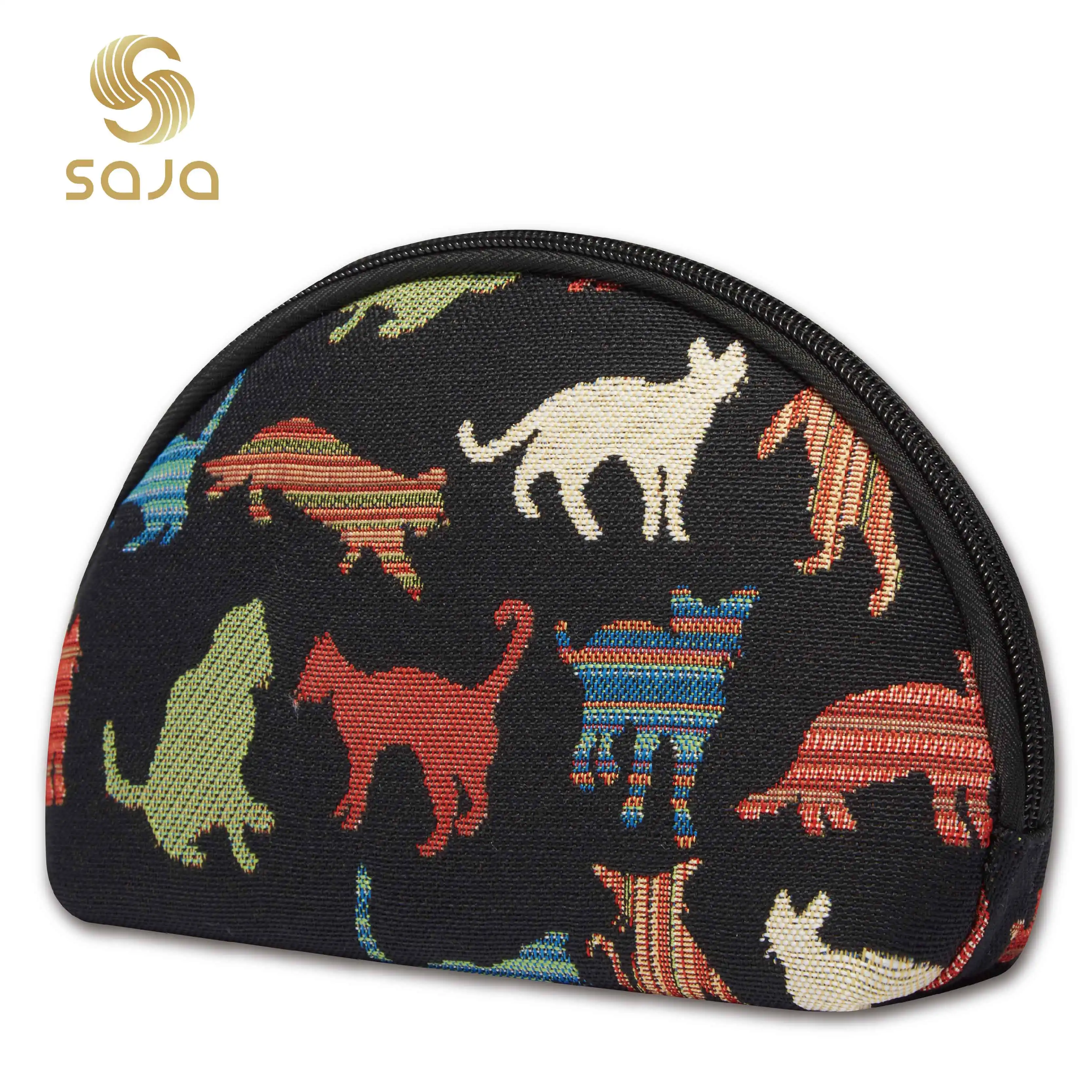 SAJA Tapestry Torba kosmetyczna Kobiety Torba do makijażu Podróż Śliczne koty Zwierzęta Wzór Makijaż Organizator Torba Portfel Beauty Make Up Case Bag Kobieta torba na zamknięcie suwaka Tkanina Jacquard