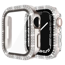 Glass+Cover For Apple watch case 44mm 40mm 42mm 41mm 45mm 38mm Bling Diamond PC Bumper screen Protector series 9 3 5 4 6 7 8 se