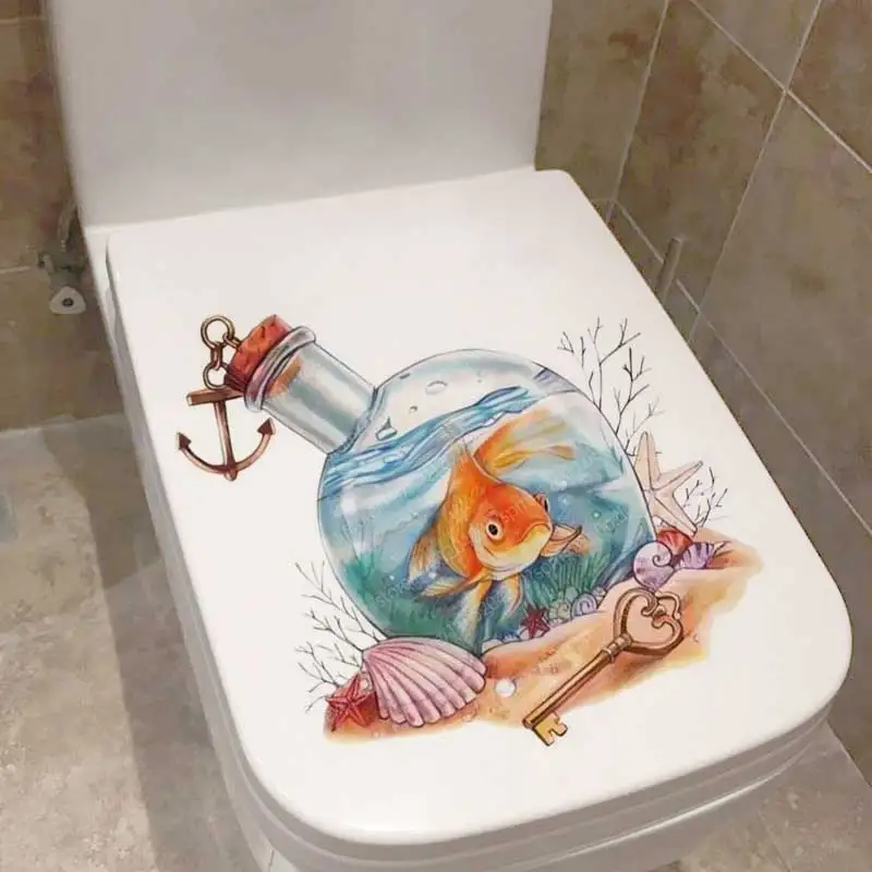 

Underwater World Watercolor Turtle Themed Toilet Wall Decals Stickers for Bathroom Refrigerator Decoration AA254
