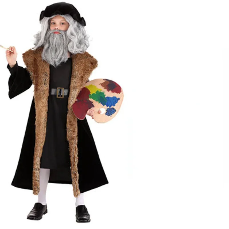 Halloween cosplay traje pintor roupas de palco jogar roupas para crianças adulto famoso pintor italiano leonardo da vinci traje