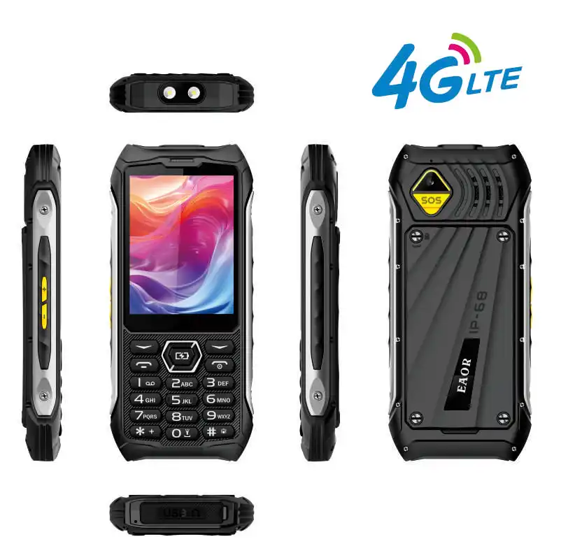 EAOR 4G IP68 Waterproof Rugged 3.5 IPS Display Big Battery Powerbank Feature Keypad Volume Side Key SOS Flashlight Mobile Phone