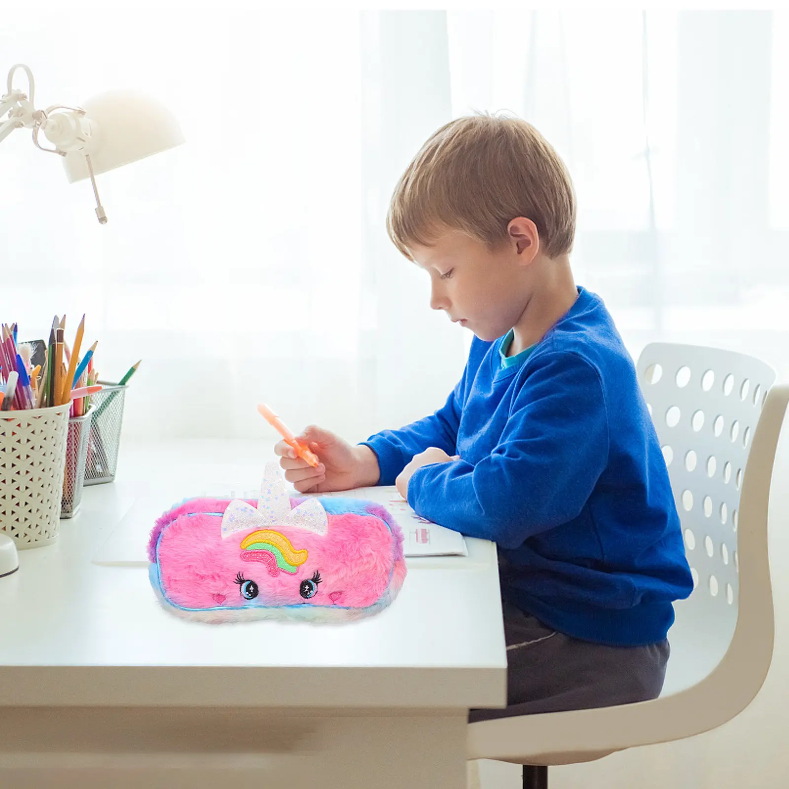 2Pcs Standing Pencil Pouch Unicorn Theme Kawaii Desk Organizer for Soft Touch School Supply Pouch Cute Stationery Pen Case