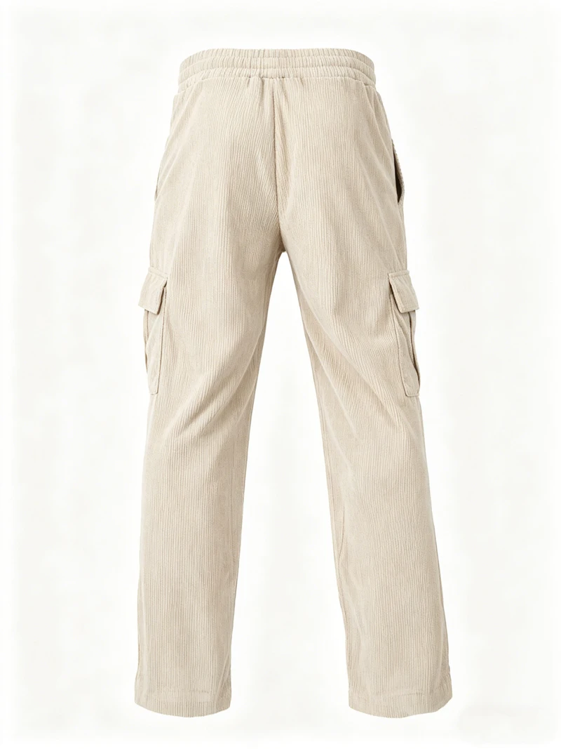 Herren Cord-Cargohose mit Elastischem Bund und Kordelzug, Lässige Hose mit Seitentaschen, Gerades Bein für Frühling und Herbst – Detail 17