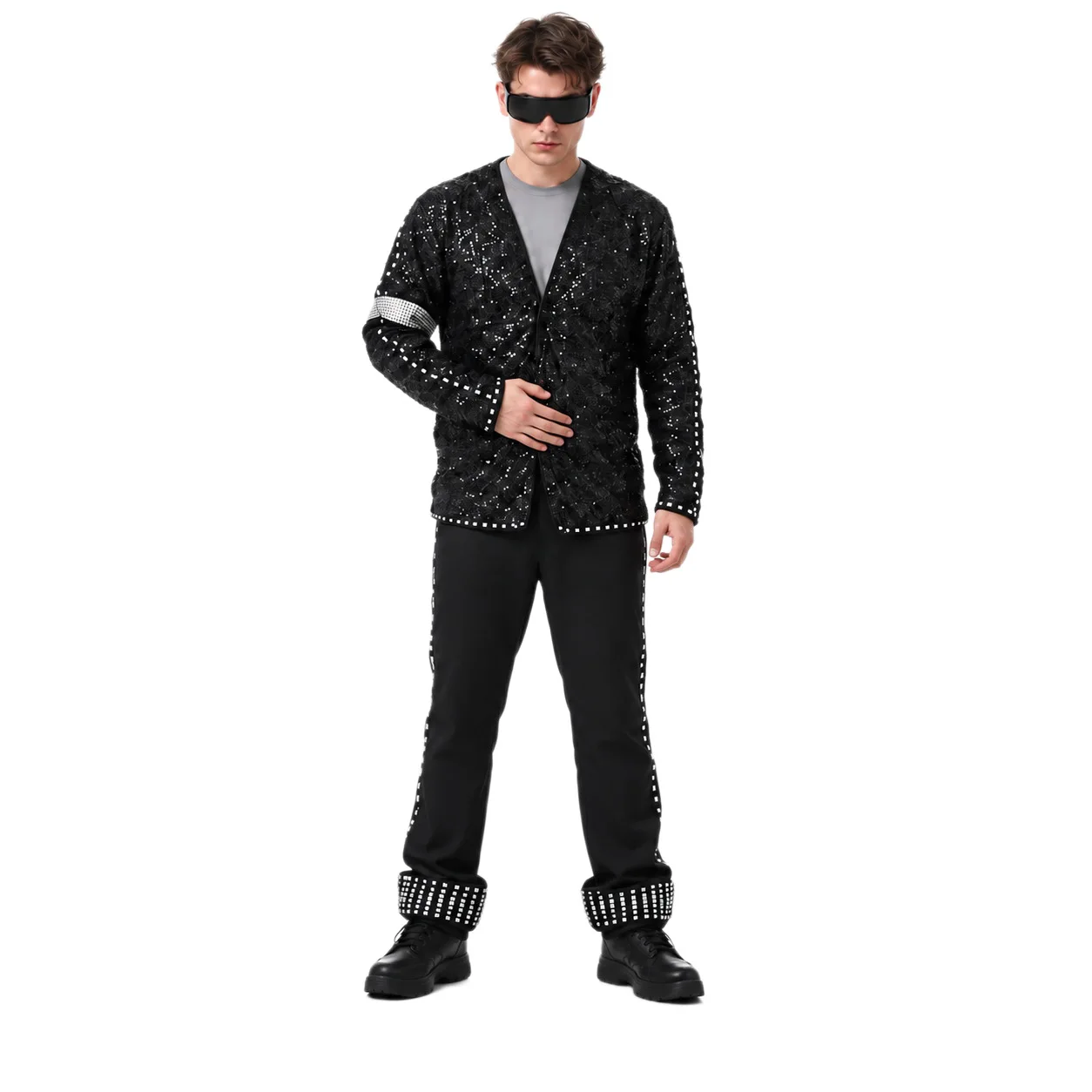 LED Costume Men's Kids Stage Performance Outfit Colorful Light Up Dance Suit Jacket Pants Hat Set Cosplay Halloween Party Wear