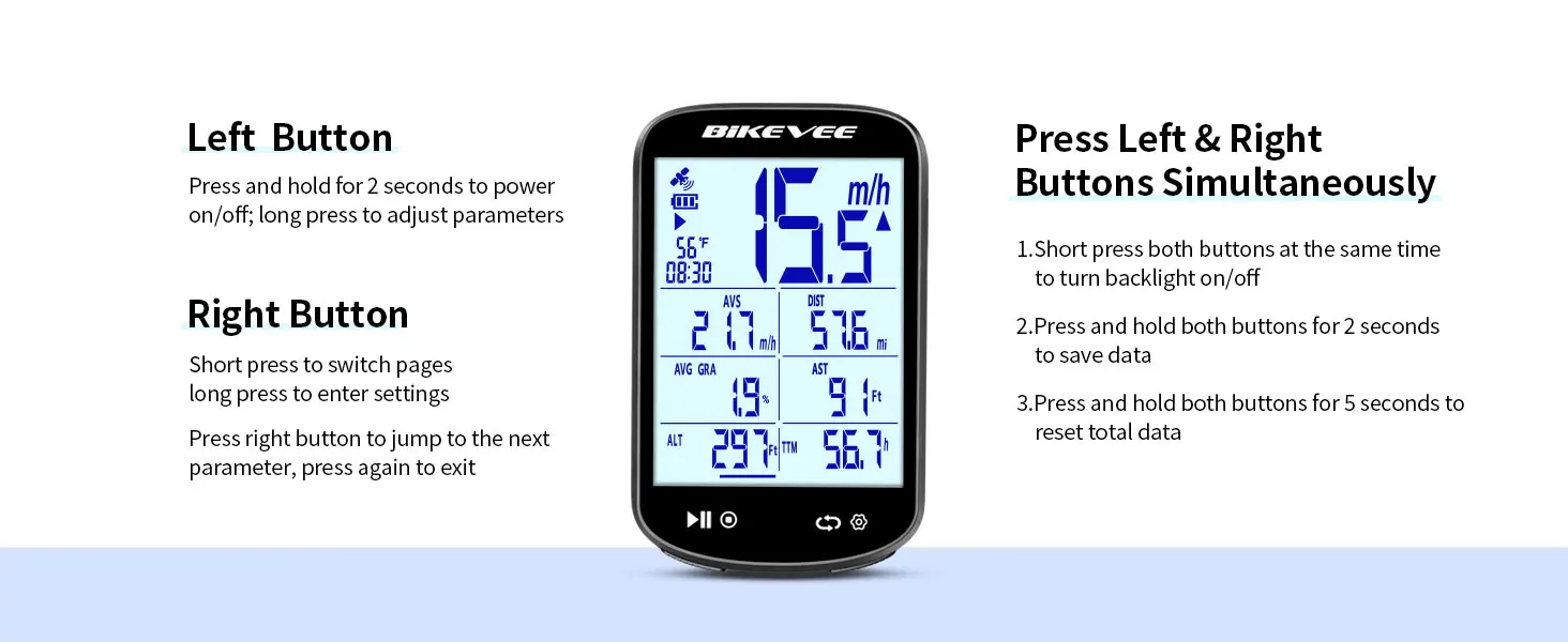 BIKEVEE Sonnenlicht-lesbarer 2,6"-LCD-Multifunktionsdisplay GPS Bluetooth Drahtloser Fahrradcomputer Fahrrad-Tachometer Kilometerzähler – Detail 9