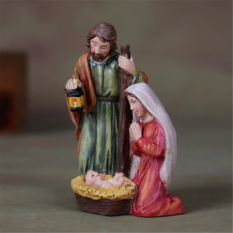 Christ Birth Ornament Gift Nativity Scene Resins Figurines Statue Christmas Manger Scene Decoration Catholic Figures