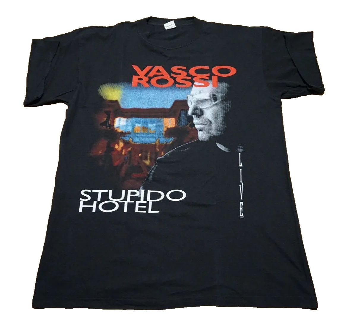 Vasco Rossi All Over Print T Shirt Xl Vintage Y2K Italian Pop Rock Music Black