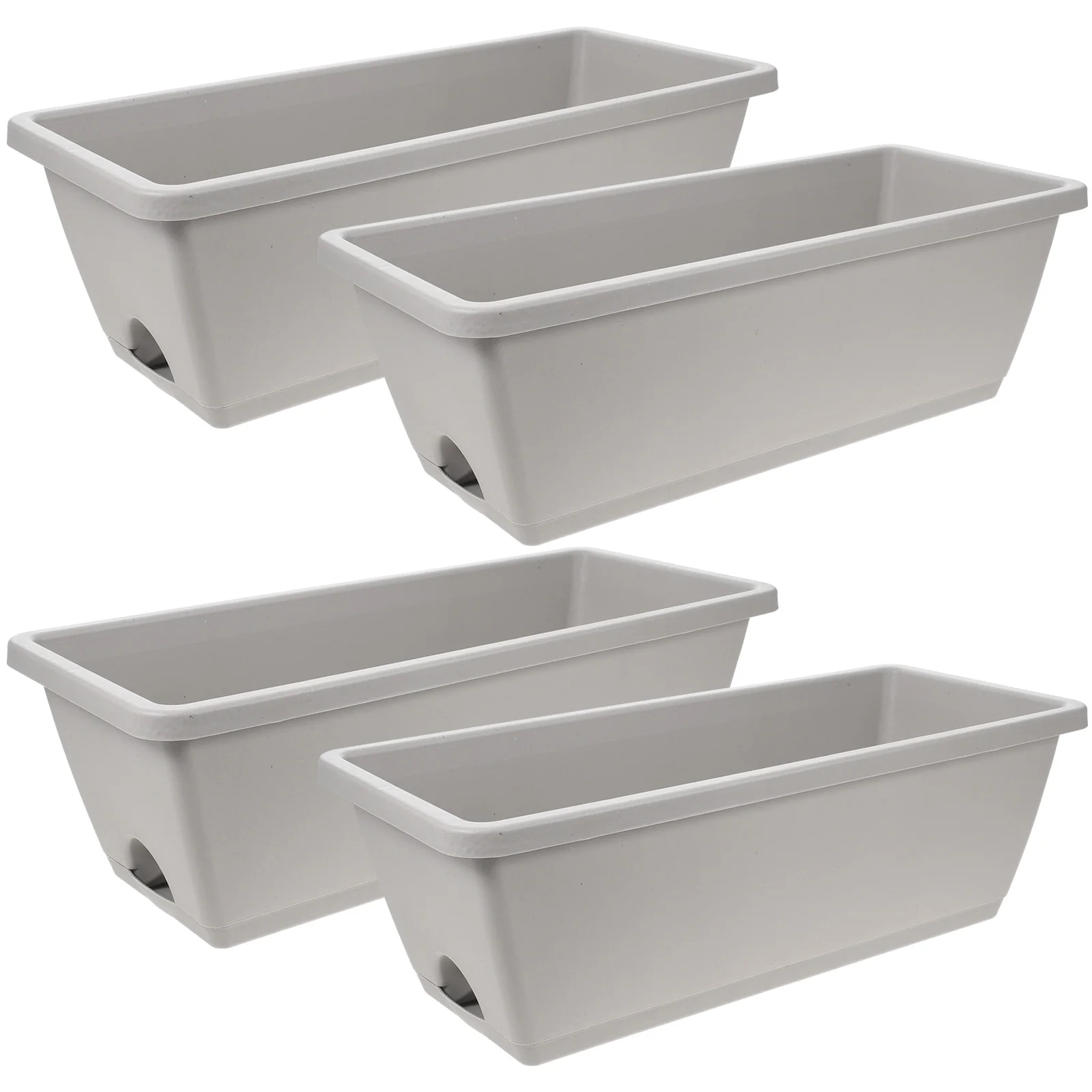 4 Set Pianta Cornice per finestra per uso domestico Vaso da giardino Fioriera rettangolare Fiore di ortaggi con vassoio Vivaio grigio chiaro per