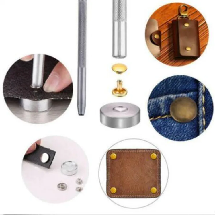 Metall Doppel Kappe Nieten Stud Runde Spike Nagel Mit Werkzeug Kits Für Schuhe Tasche Gürtel Leathercraft Reparatur Kleidung Bekleidungs Zubehör – Detail 11