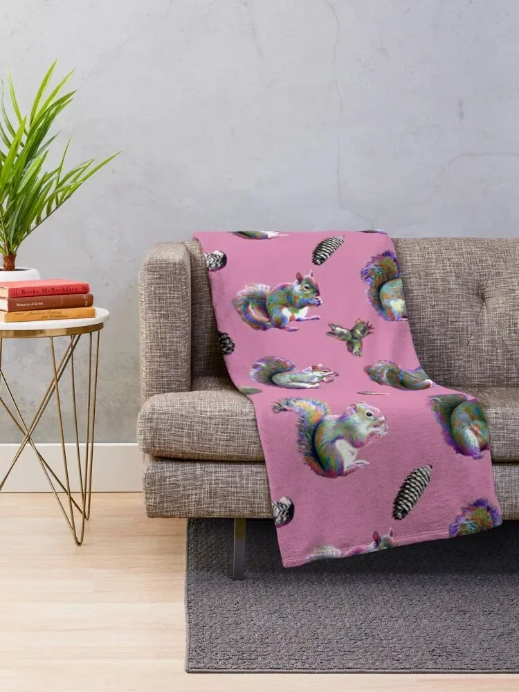 Electric Squirrels on Pink Throw Blanket for babies Blankets For Sofas Blankets