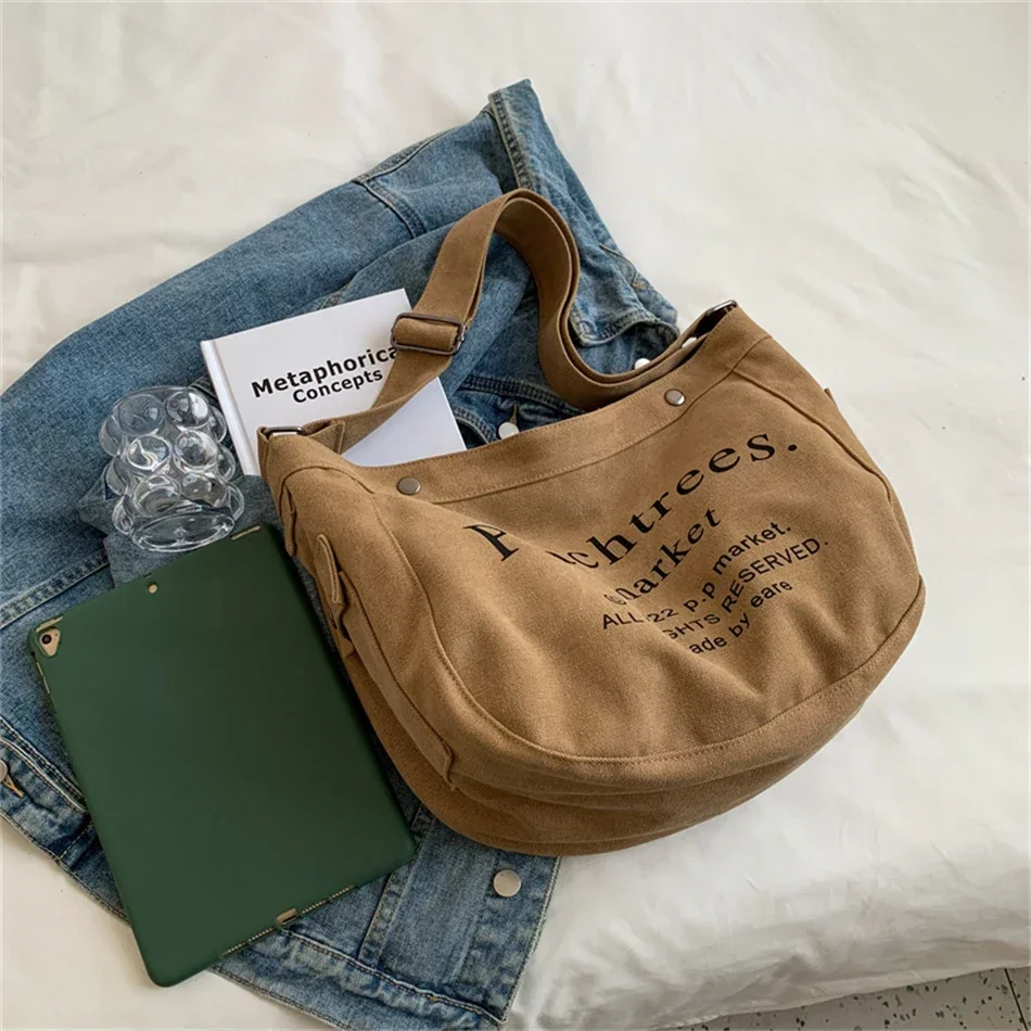 Fashion Trends Designer Large Capacity Canvas Shoulder Bags for Women 2024 Handbags and Purse Female Casual Totes Postmen Bags