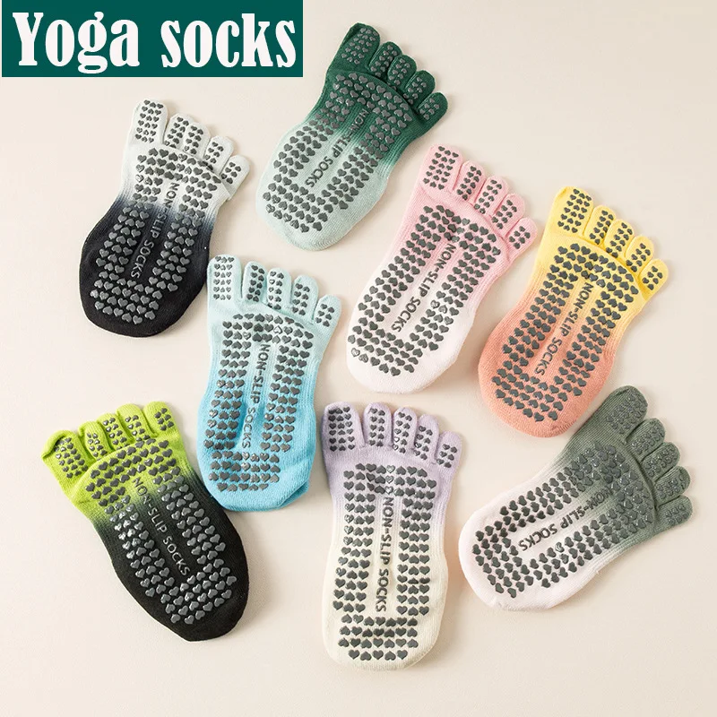 

1 Pairs Women Yoga Socks Gradient Color Professional Anti-Slip Shock-absorption Pilates Boat Socks Sports Toe Socks
