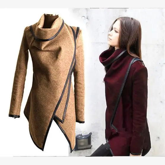 

Autumn Winter Women's Slim Fit Woolen Coat Street Sle Long Sve Knot Faionable Outerwear Ele Windbreaker