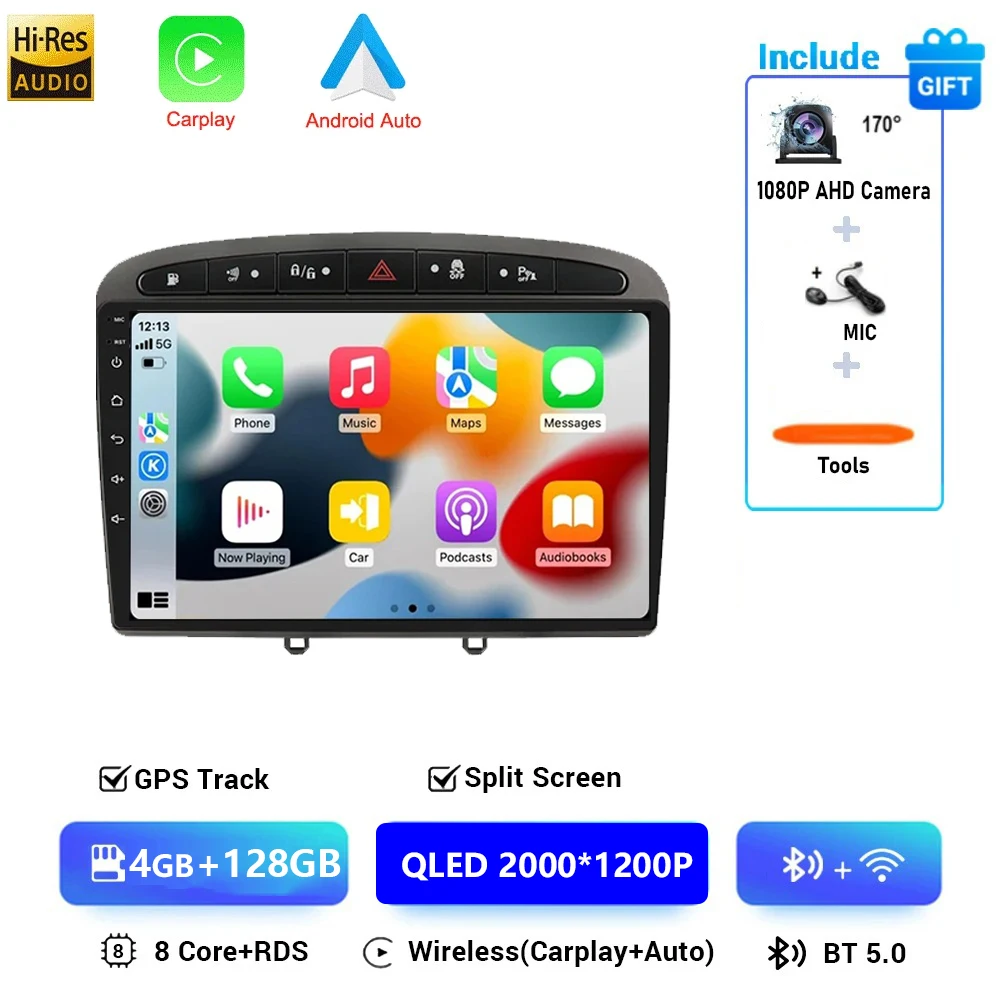 Android 16 Voor Peugeot 308 308SW 408 2012-2020 2K QLED Stereo Autoradio Multimedia Video Player GPS AI Voice CarPlay 4G DSP