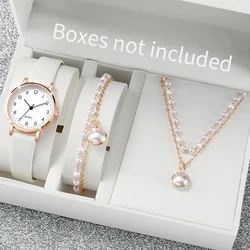 4pcs/Set Women's Pearl Watch Set Elegant and Academic Style Versatile Watch