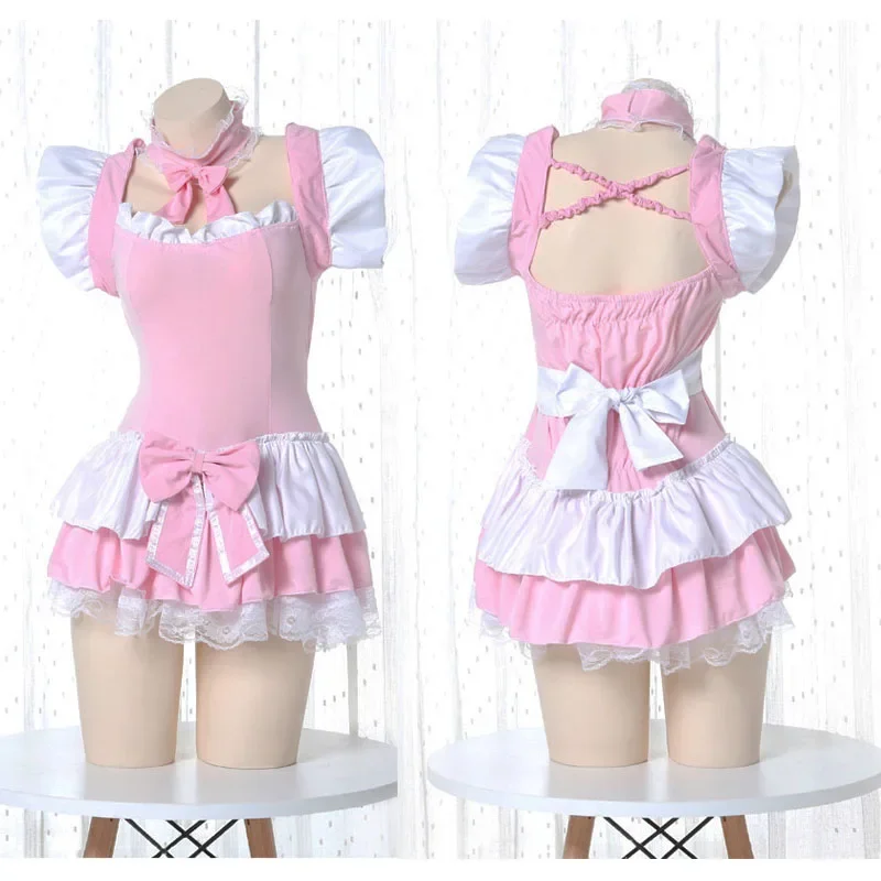 Dolce e carino rosa Lolita Dress Abiti da cameriera Kawaii Servo Costumi da cameriera Tuta Gioco di ruolo Uniforme Donna Camicia da notte sexy Lingerie