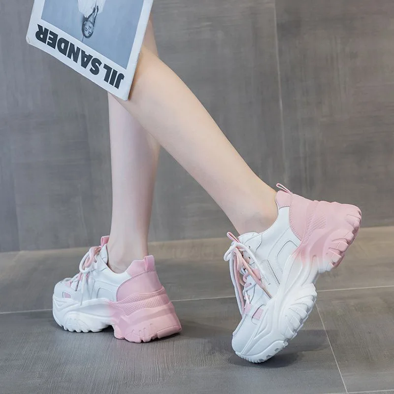 New Spring Chunky Platform Sneakers Women Lace Up Casual Sports Shoes Woman Outdoor Slow Walking Shoes Breathable Social Shoes