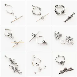 New Retro Heart Flower Leaf Oval Connectors NecklaceToggle Clasps Antique Silver Plated