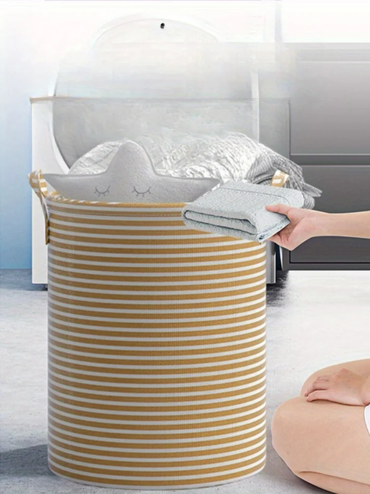 Haundry – grand panier à linge épais avec poignée, grand panier à linge rond pliable, sac à linge pour le rangement des vêtements