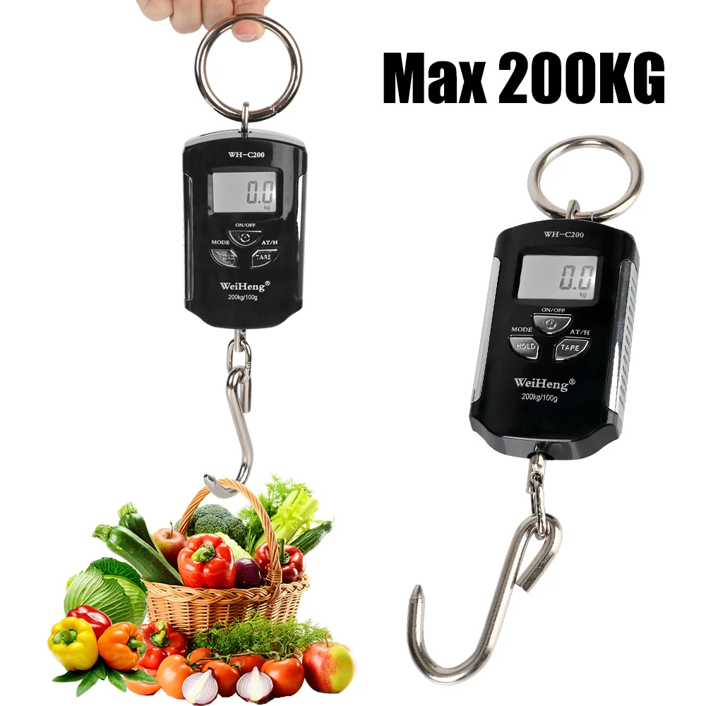 Portable Crane Scale Backlight Hanging Hook Scales Electronic Weighing Scale Heavy Duty Weight  200kg/100g Double Accuracy