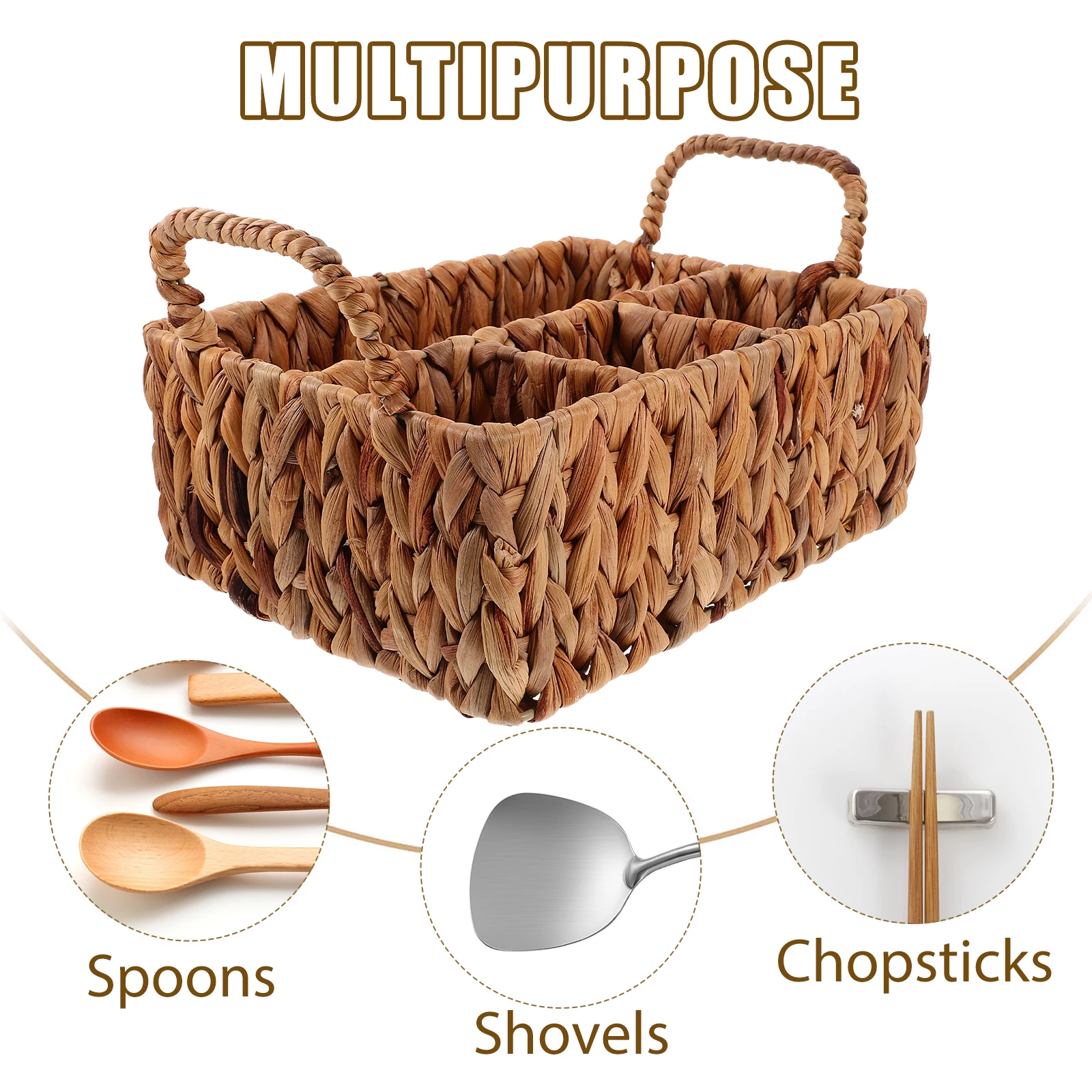 

Stylish Hyacinth Woven Storage Basket Multi-Function Cutlery Organizer Space-Saving Chic Sundries Basket For Home