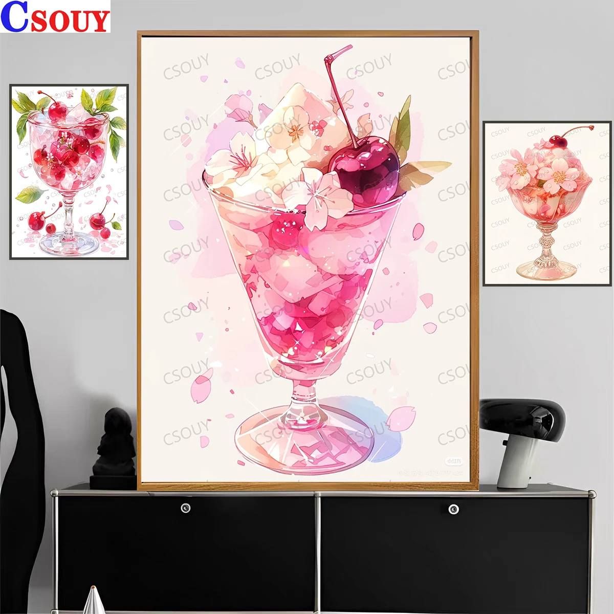 

100% Fairy Dust Diy Diamond Painting Cross Stitch Pink Ice Cream Cup 5D Embroidery Square Mosaic Home Decor Needlework Crystal