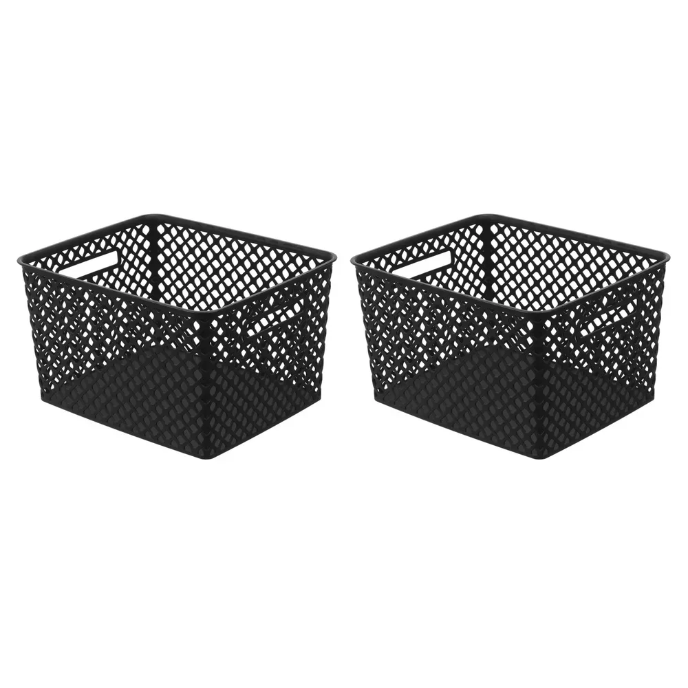 大型装飾収納バスケット 2 パック カットアウトハンドル付き 家庭用品の整理 耐久性のあるメッシュデザイン 視認しやすく、