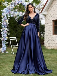 Lucyinlove-Robe de Soirée en Satin à Manches sulfet Col en V pour Femme, Tenue Luxueuse Élégante à Paillettes, Idéale pour Mariage, Bal et Cocktail, 2024