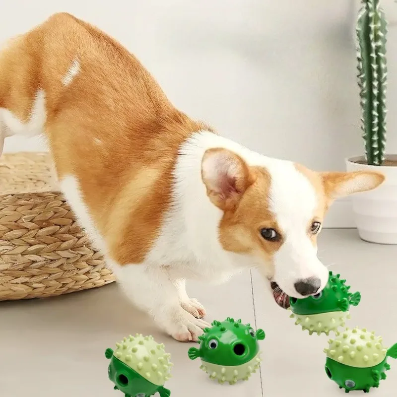 Juguete interactivo de comida con fugas de TPR para perros, pez que rebota, autohi para aliviar el aburrimiento, bola de goma con dientes molares, productos para mascotas, suministros para perros