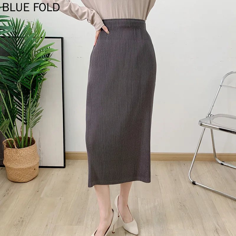 

MIYAKE Pleats New Autumn New Chinese Style Pleated Skirt Medium Long High Waist Slim Hip Skirt for Women Faldas Ropa De Mujer