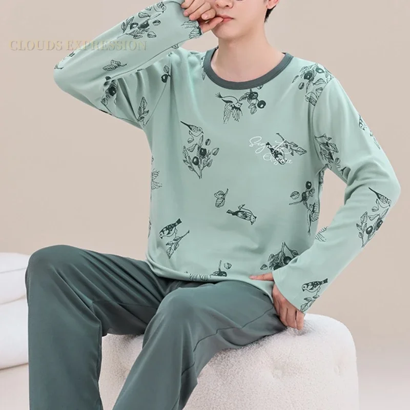 Pijamas de punto para hombre, ropa de dormir con entramado de letras, conjuntos de pijamas a cuadros, ropa de estar por casa informal, moda