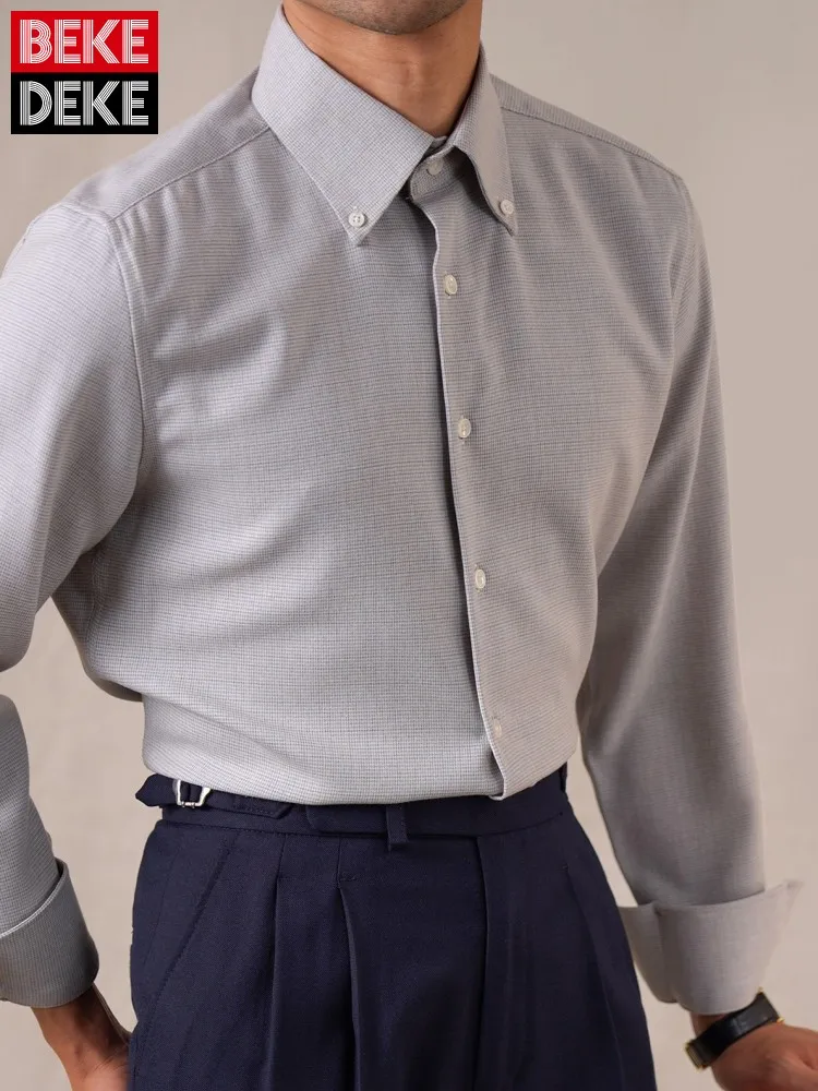 

Мужская деловая рубашка с отложным воротником и длинным рукавом, однотонная, на одной пуговице, высокого качества, для офиса