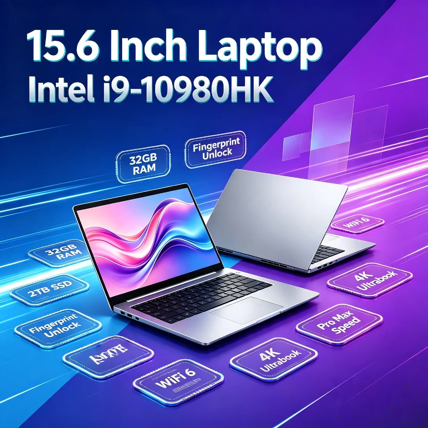 Core i9 10980HK Intel 15.6 Inch Gaming Laptop 32GB RAM 2TB SSD Fingerprint Unlock 4K WiFi 6 Ultrabook Pro Max Speed