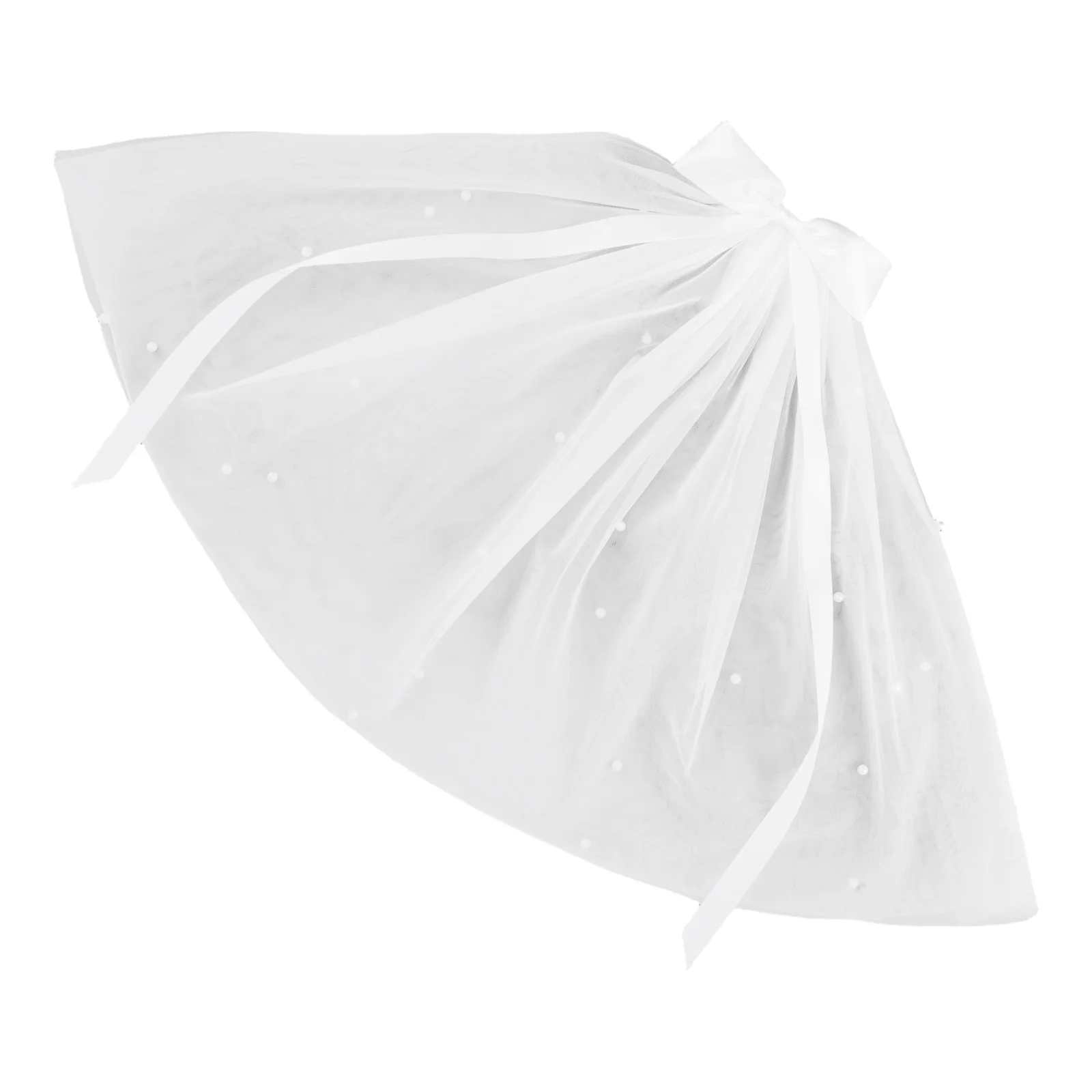 

Short White Bow Bridal Veil Double Layer Pearl Embellished Retro Wedding Hair Accessory Elegant Bride Veil Wedding Bow Headband
