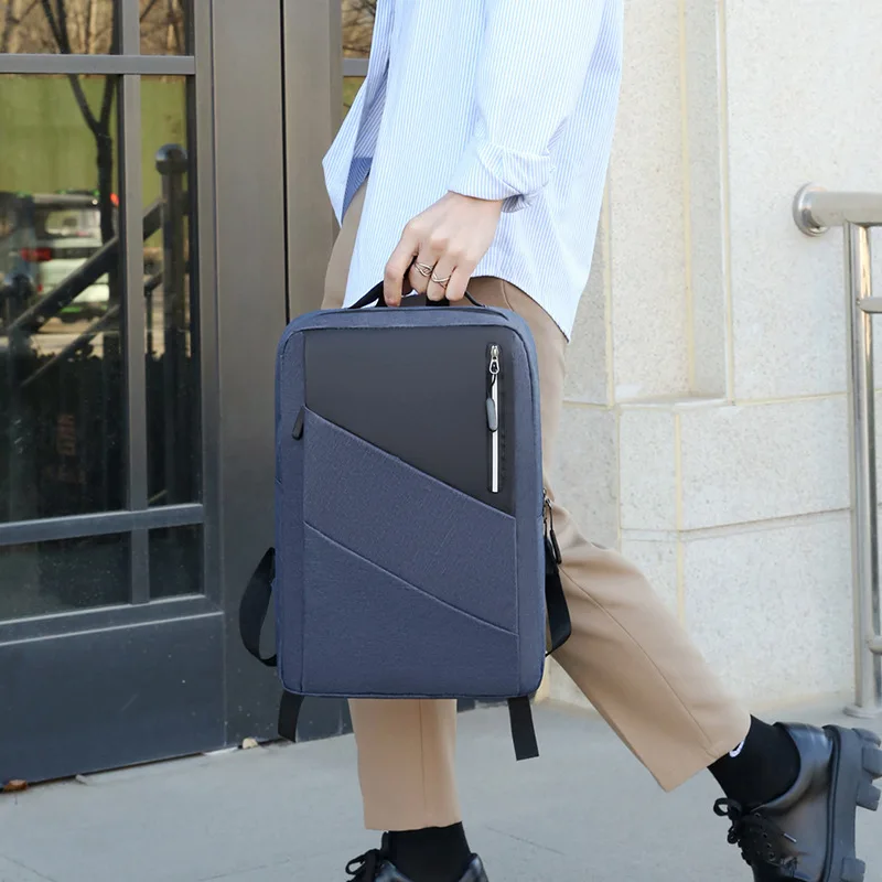 New Backpack Men's Business Computer Bag USB Interface Solid Color Large Capacity Wear-resistant Travel Bag Schoolbag Wholesale