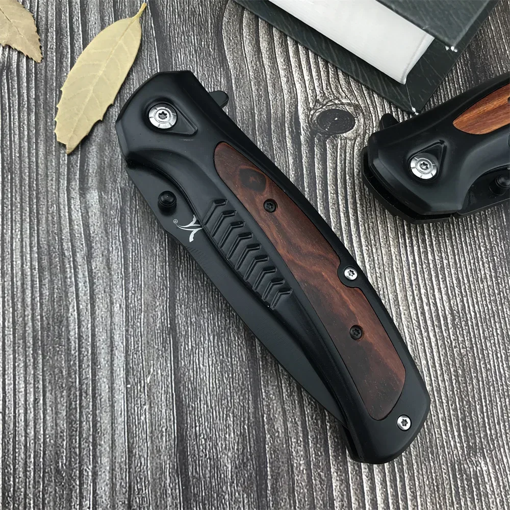 HUAAO DA315 Flipper Folding Pocket Knives 8Cr13Mov Blade Wooden Handle Combat Hunting Knife Outdoor Camping Survival EDC Tool