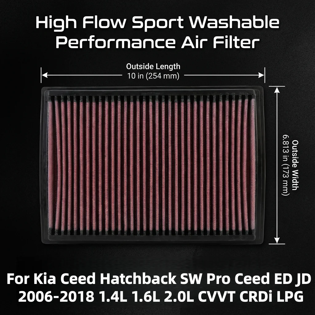 

For Kia Ceed Hatchback SW Pro Ceed ED JD 2006-2018 1.4L 1.6L 2.0L CVVT CRDi LPG High Flow Sport Washable Air Filter 33-2201