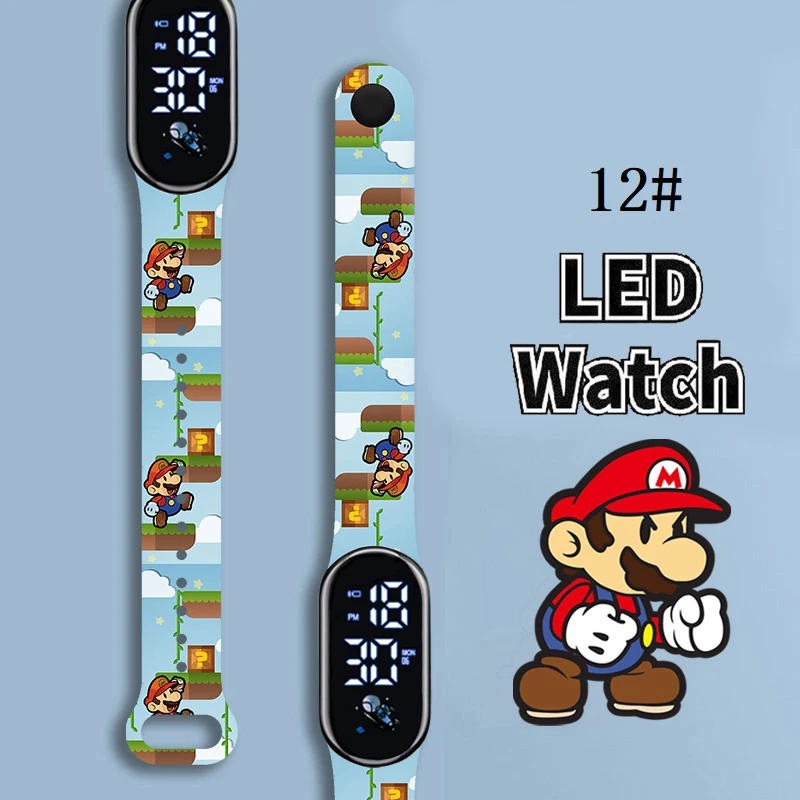 

Super Mario Bros Children's Watches Anime Character Luigi Luminous Bracelet Watch LED Touch Waterproof Sports Kids Gifts Watch