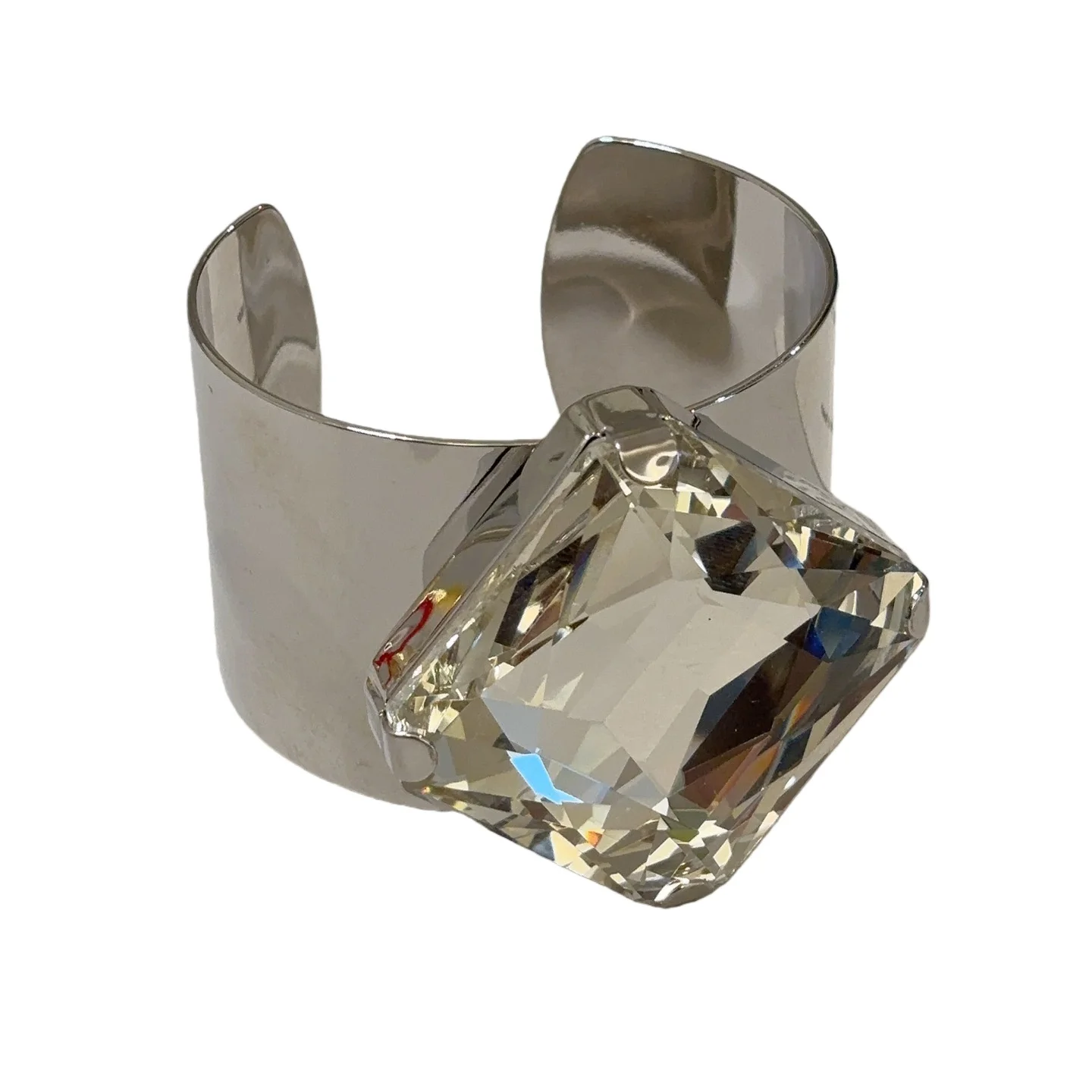 Luxury Exaggerated Open Bangle Large Gemstone Wide-edged Smooth Metal Bracelet Female Ins Personality Jewelry Accessories