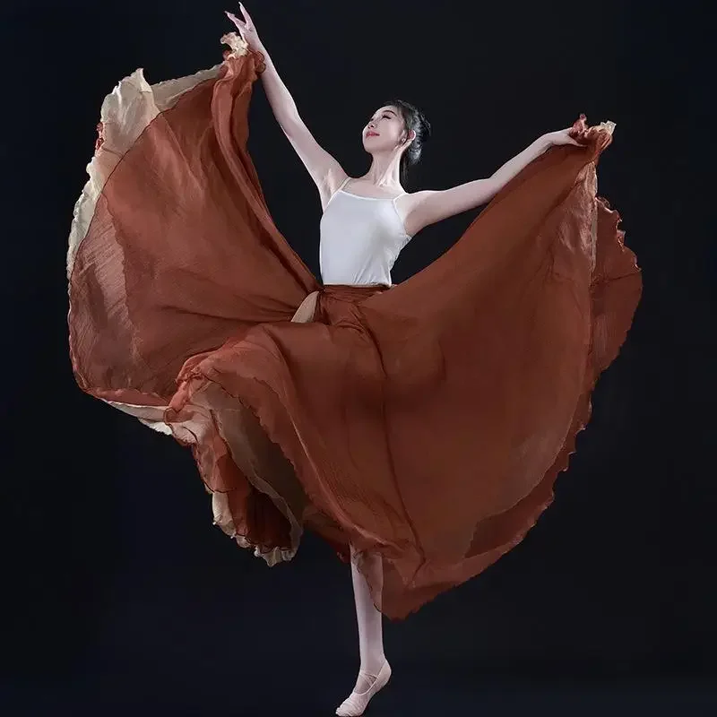 Elegant ชีฟองบัลเล่ต์ Dancer ฝึกสวมใส่ผู้หญิงคลาสสิกเต้นรําเครื่องแต่งกายขนาดใหญ่ Swing Dance กระโปรงคู่ Flamenco กระโปรง