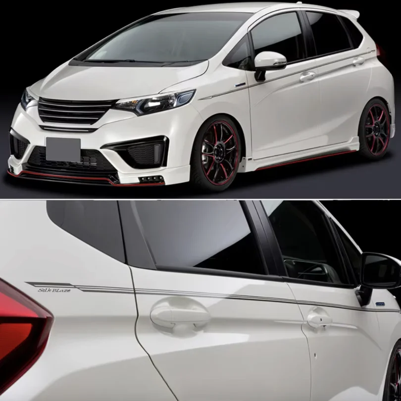 

Pair Sport Car Sticker Side Waistline Silk blaze Decal Vinyl Body Door Stripe Line Graphics for Honda Fit GK5 Jazz