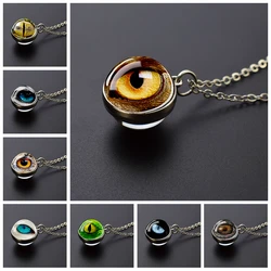 Animal Eyes Dragon Snake Owl Cat Tiger Eyes Glass Ball Necklace Handmade Pendant Silver Color Chain Necklace for Men Women