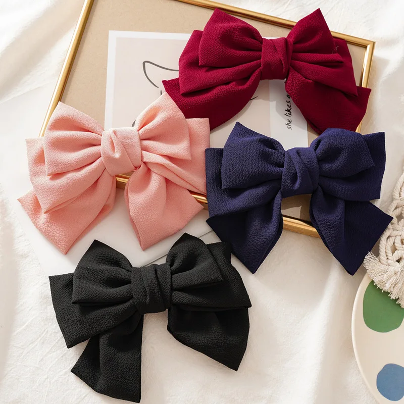 Korean internet celebrity popular spring clip new product seersucker popular fabric oversized bow hair clip solid color top clip