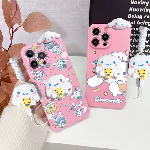 For Samsung Galaxy S20 S21 S22 S23 S24 S30 S9 S10 S10E Plus Ultra FE Cinnamoroll Head Case With Holder Rope Soft Cover