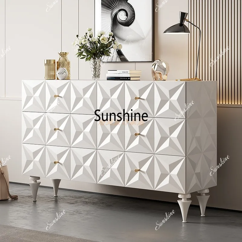 Light luxury six-chest cabinet Italian minimalist bedroom solid wood decorative relief