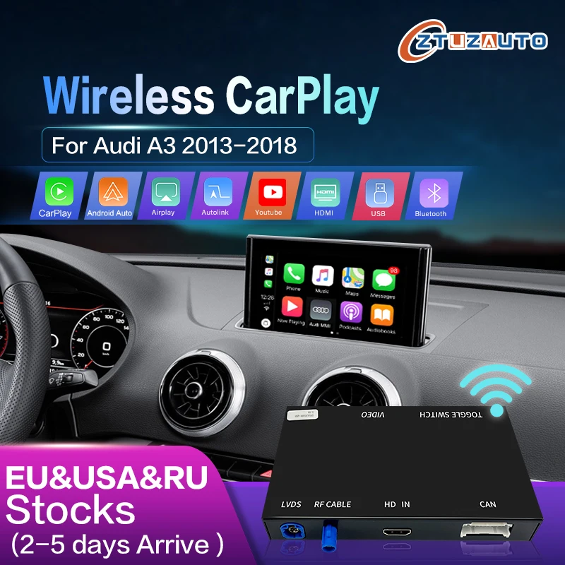 Wireless Apple CarPlay Android Auto Interface for Audi A3 MIB 2014-2018, with Mirror Link AirPlay Navigation Car Play Functions